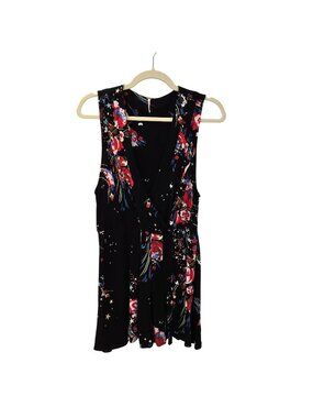 Free People Back to Basics Floral and Star Print Wrap Tunic Top Size Medium